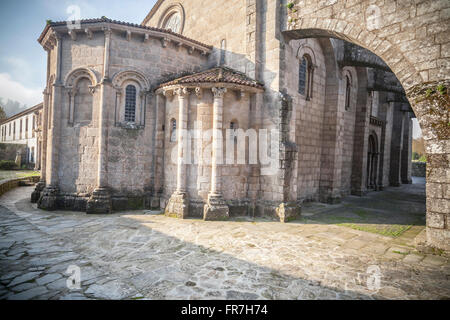 Santa María la Real Colegiata n Sar. Style roman siècle XII. Santiago de Compostela. Banque D'Images