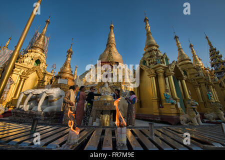 Paya Shwedagon d'or, le plus sacré de pèlerinage de Yangon, Myanmar Banque D'Images