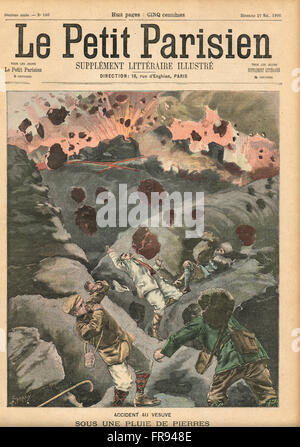 Vésuve éruption strombolienne de 1900. Illustration du petit parisien dans le journal français illustré Banque D'Images