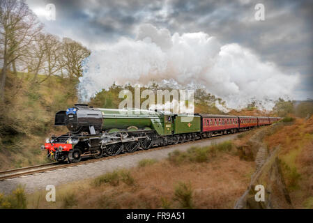 The Flying Scotsman voyageant entre Grosmont Goathland et sur le patrimoine North Yorkshire Moors railway. Banque D'Images