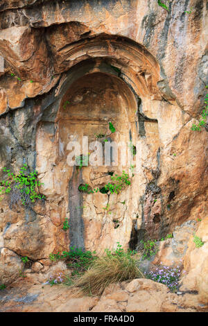 Césarée de Philippe, une ancienne ville romaine maintenant inhabitée et un site archéologique dans les hauteurs du Golan ; Césarée de Philippe, Israël Banque D'Images