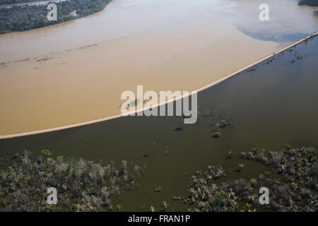 Vue aérienne de la BR-364 en zone inondée, causé par la grande inondation du Rio Madeira Banque D'Images