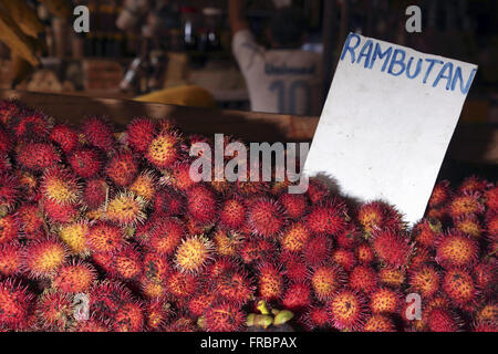 Ramboutan en vente dans Ver-o-Peso - fruits provenant du sud-est asiatique et cultivée en Para Banque D'Images
