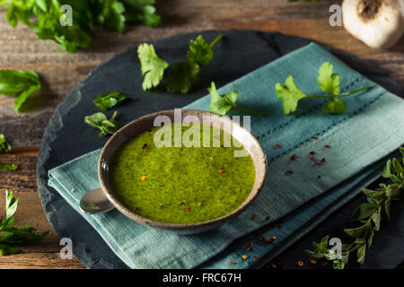 Sauce Chimichurri vert biologique brut prêt à l'emploi Banque D'Images