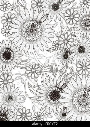 Floral rétro coloriage en ligne exquis Illustration de Vecteur