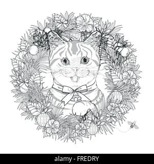 Adorable kitty coloriage en style exquis Illustration de Vecteur