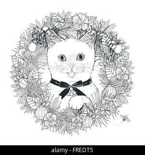 Adorable kitty coloriage en style exquis Illustration de Vecteur