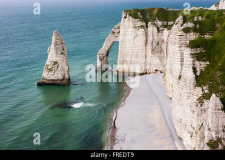 Les falaises d'Étretat, Aiguille d'Étretat, Étretat, Seine-Maritime, Normandie, France Banque D'Images