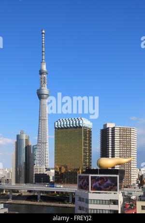 Japon, Tokyo, Sky Tree, Asahi, le complexe Skyline, Banque D'Images