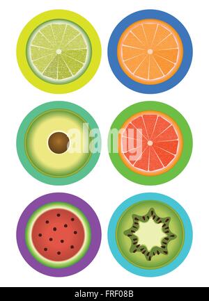 Ensemble d'Icônes fruits arrondis plat Simple Illustration de Vecteur