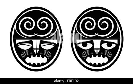 Maory vierge - Masques Polinesian Sketch Tatouage isolated on White Illustration de Vecteur