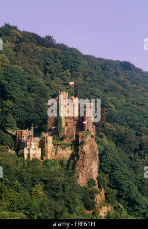 Rheinstein château sur les rives du Rhin, Allemagne Banque D'Images