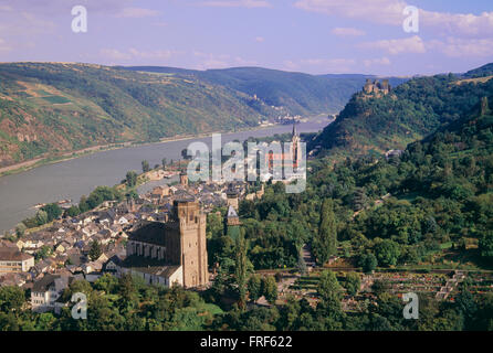 Vue sur le Rhin et la ville de Düsseldorf, Allemagne Banque D'Images