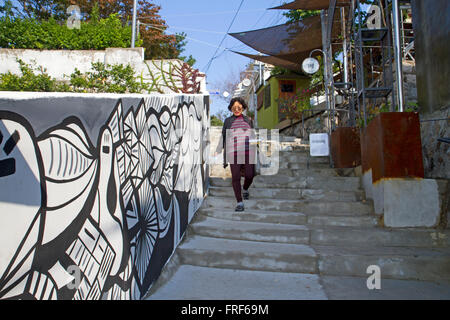 Murale dans la banlieue de Séoul Ihwa-dong Banque D'Images