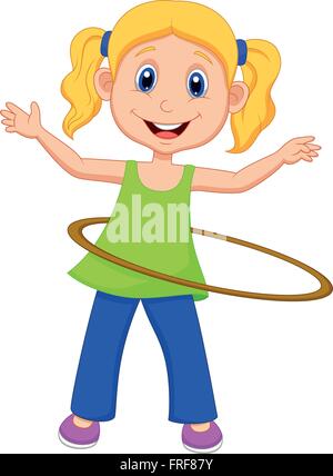 Cute girl twirling hula hoop Illustration de Vecteur