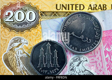 Close up, devise Dirhams Émirats Arabes Unis Banque D'Images