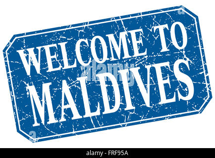 Bienvenue aux Maldives blue square grunge stamp Banque D'Images