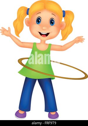 Cute girl twirling hula hoop Illustration de Vecteur