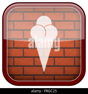 Brillant avec l'icône carré blanc design sur fond de mur de briques Banque D'Images