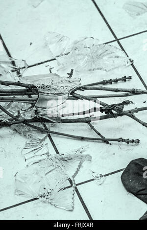 Tessons de vase de cristal sur marbre Banque D'Images