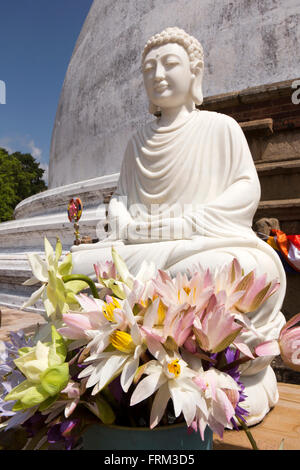 Anuradhapura, Sri Lanka, Mirisaveti Mirisavetiya, dagoba, fleurs de lotus, comme offrandes gauche Banque D'Images