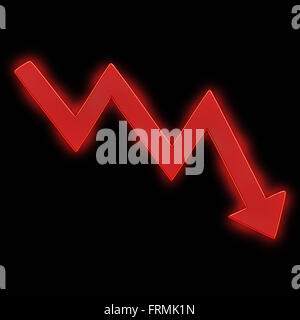 Flèche pointant vers le bas rouge lumineux Banque D'Images