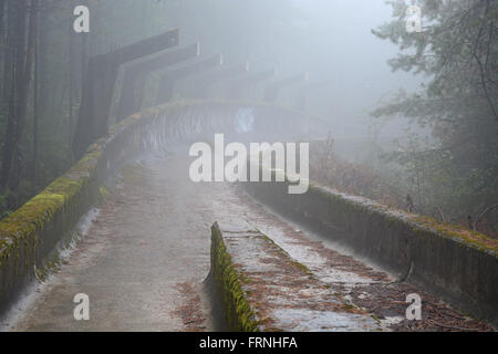 L'endommagé et abandonné de bobsleigh aux Jeux Olympiques de 1984 le site dans les montagnes au-dessus de Sarajevo. Banque D'Images