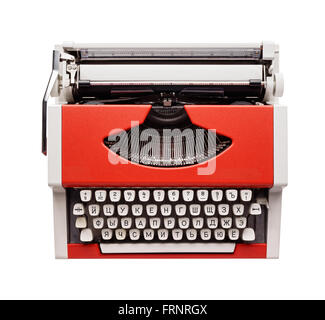 Objets isolés : peu de machine à écrire orange, vue d'en haut, sur fond blanc Banque D'Images