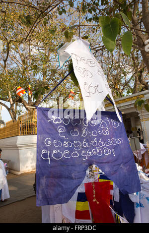 Sri Lanka, Anuradhapura, Sri Maha Bodi temple, les drapeaux de prières liées à l'arbre sacré Bo Banque D'Images