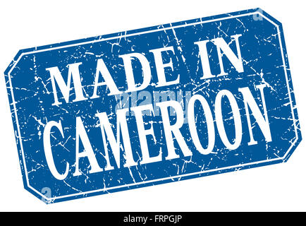 Faites au Cameroun blue square grunge stamp Banque D'Images