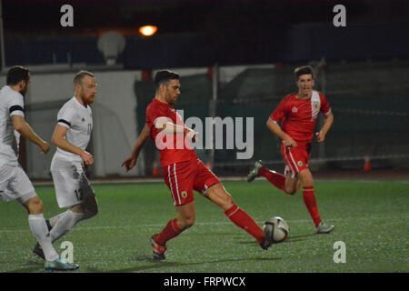 Gibraltar. 23 mars 2016. Gibraltar 0-0 Lichtenstein, Victoria Stadium, Gibraltar. Match international amical. Crédit : Stephen Ignacio/Alamy Live News Banque D'Images