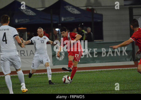 Gibraltar. 23 mars 2016. Gibraltar 0-0 Lichtenstein, Victoria Stadium, Gibraltar. Match international amical. Crédit : Stephen Ignacio/Alamy Live News Banque D'Images