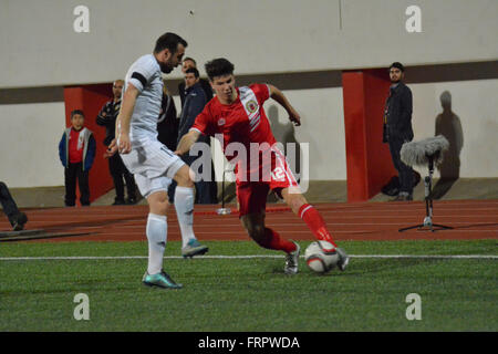 Gibraltar. 23 mars 2016. Gibraltar 0-0 Lichtenstein, Victoria Stadium, Gibraltar. Match international amical. Crédit : Stephen Ignacio/Alamy Live News Banque D'Images