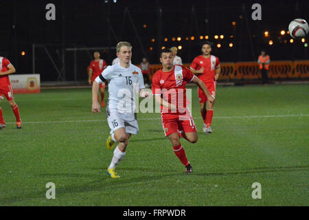 Gibraltar. 23 mars 2016. Gibraltar 0-0 Lichtenstein, Victoria Stadium, Gibraltar. Match international amical. Crédit : Stephen Ignacio/Alamy Live News Banque D'Images