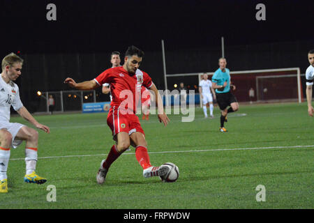 Gibraltar. 23 mars 2016. Gibraltar 0-0 Lichtenstein, Victoria Stadium, Gibraltar. Match international amical. Crédit : Stephen Ignacio/Alamy Live News Banque D'Images