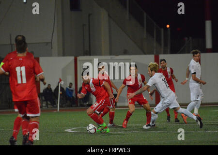 Gibraltar. 23 mars 2016. Gibraltar 0-0 Lichtenstein, Victoria Stadium, Gibraltar. Match international amical. Crédit : Stephen Ignacio/Alamy Live News Banque D'Images