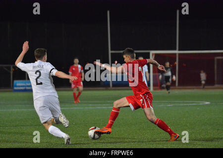 Gibraltar. 23 mars 2016. Gibraltar 0-0 Lichtenstein, Victoria Stadium, Gibraltar. Match international amical. Crédit : Stephen Ignacio/Alamy Live News Banque D'Images