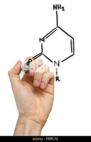 Dessin à la main structure molécule d'acide nucléique bases sur un tableau virtuel Banque D'Images