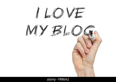 J'adore mon blog à la main sur tableau blanc Banque D'Images