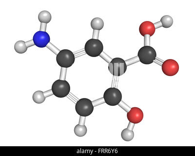 Structure chimique de la mésalazine (mesalamine, acide 5-aminosalicylique, 5-AAS) de la maladie intestinale inflammatoire médicament. Utilisé pour traiter l'ulcère gastroduodénal Banque D'Images