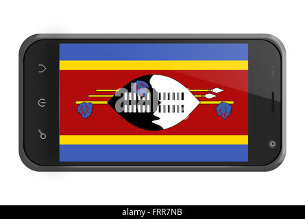 Swaziland drapeau sur l'écran du smartphone isolated on white Banque D'Images