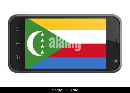 Les Comores drapeau sur l'écran du smartphone isolated on white Banque D'Images