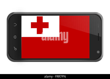 Drapeau Tonga sur l'écran du smartphone isolated on white Banque D'Images