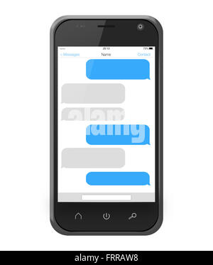 Des messages sur un écran de smartphone isolated on white Banque D'Images
