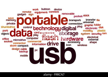 Mot clé USB avec des données connexes concept cloud drive tags Banque D'Images