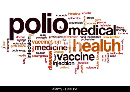 Mot concept cloud avec la polio vaccin santé tags liés Banque D'Images