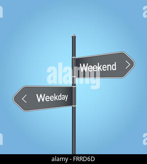 Choix de la semaine week-end vs concept road sign on blue background Banque D'Images