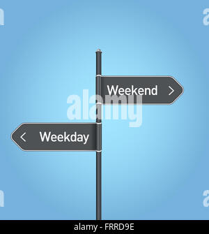 Choix de la semaine week-end vs panneau routier concept, design plat Banque D'Images