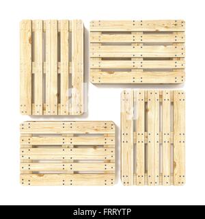 Euro palettes en bois. Vue d'en haut. Rendu 3D illustration isolé sur fond blanc Banque D'Images