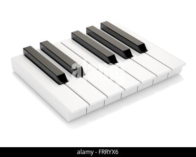 Touches de piano noir et blanc. Une octave. Rendu 3D illustration isolé sur fond blanc Banque D'Images